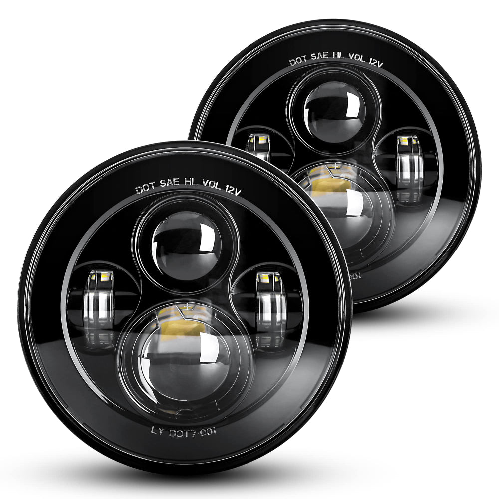 7 Inch Round LED Headlight Kit with EMC - Compatible with Jeep Wrangler JK/JKU/TJ/LJ/CJ, Hummer H1/H2, Chevy, Ford, GMC & More (Pair) - High-Performance Off-Road Lighting for Night Driving & Adventure