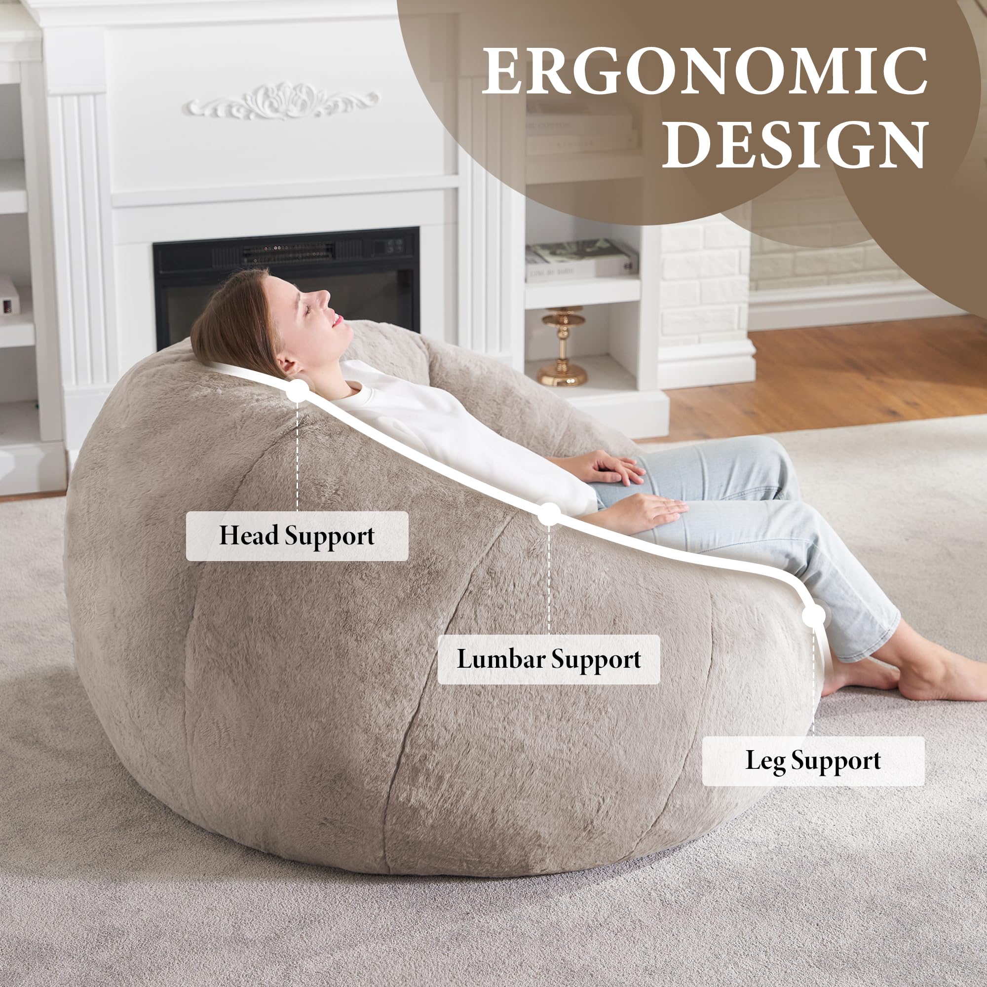 Hobestluk Large Bean Bag Chair for Adults - Oversized Comfy Bean Bag Sofa with Spacious Design, Perfect for Reading, Gaming, Movie Nights & Relaxing (Brown) - Living Room, Bedroom, Dorm & Lounge Essential