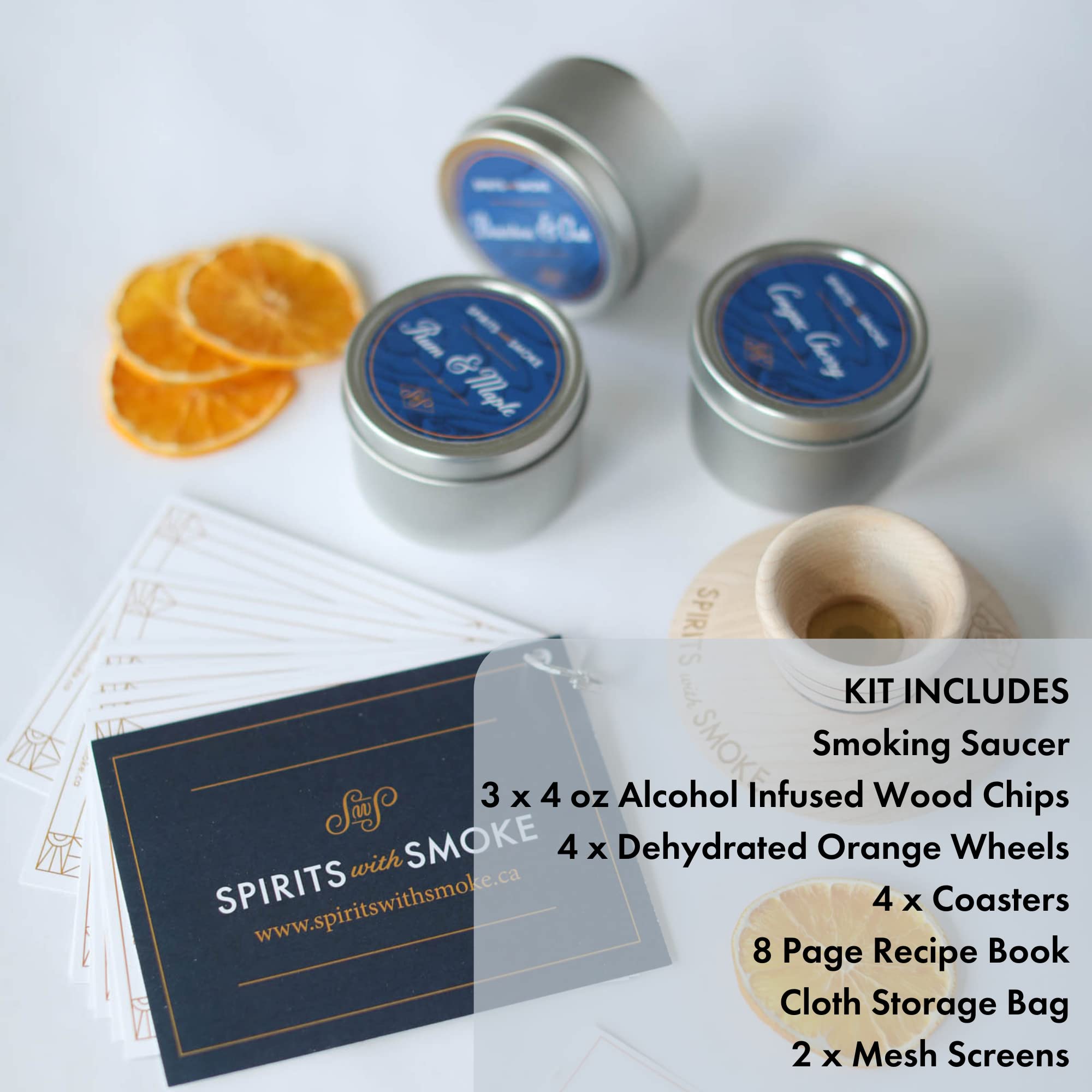 Premium Maple Wood Smoking Saucer Set - 1 Saucer, 3 Wood Chips & 4 Coasters for Cocktail Smoker | Luxury Bar Accessories & Unique Gifts for Men | Perfect for Home Bars, Cocktail Parties & Whiskey Enthusiasts