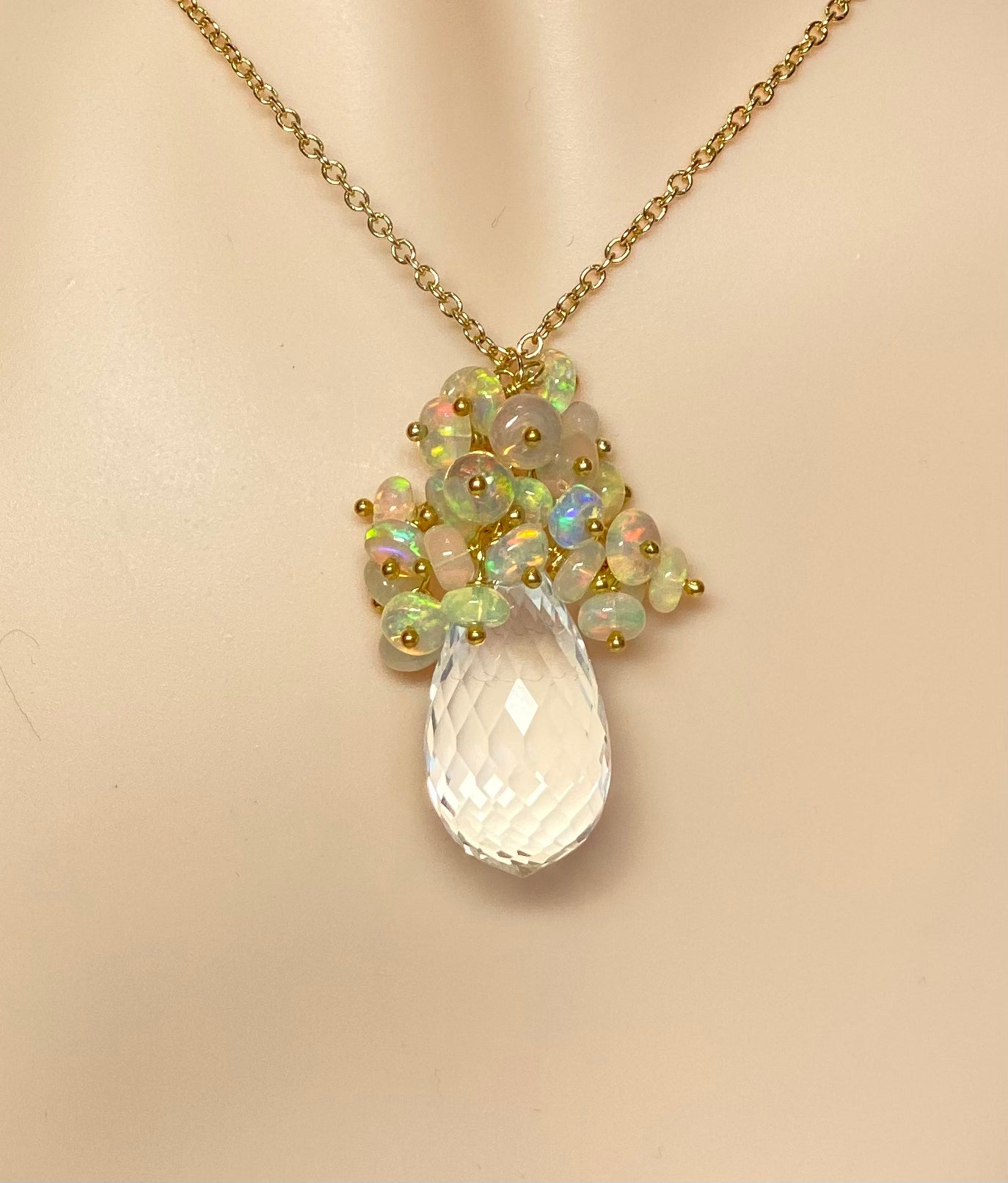 Natural Clear Crystal Quartz Opal Cluster Pendant Necklace for Women - Elegant Boho Jewelry Gift for Birthday, Wedding & Special Occasions