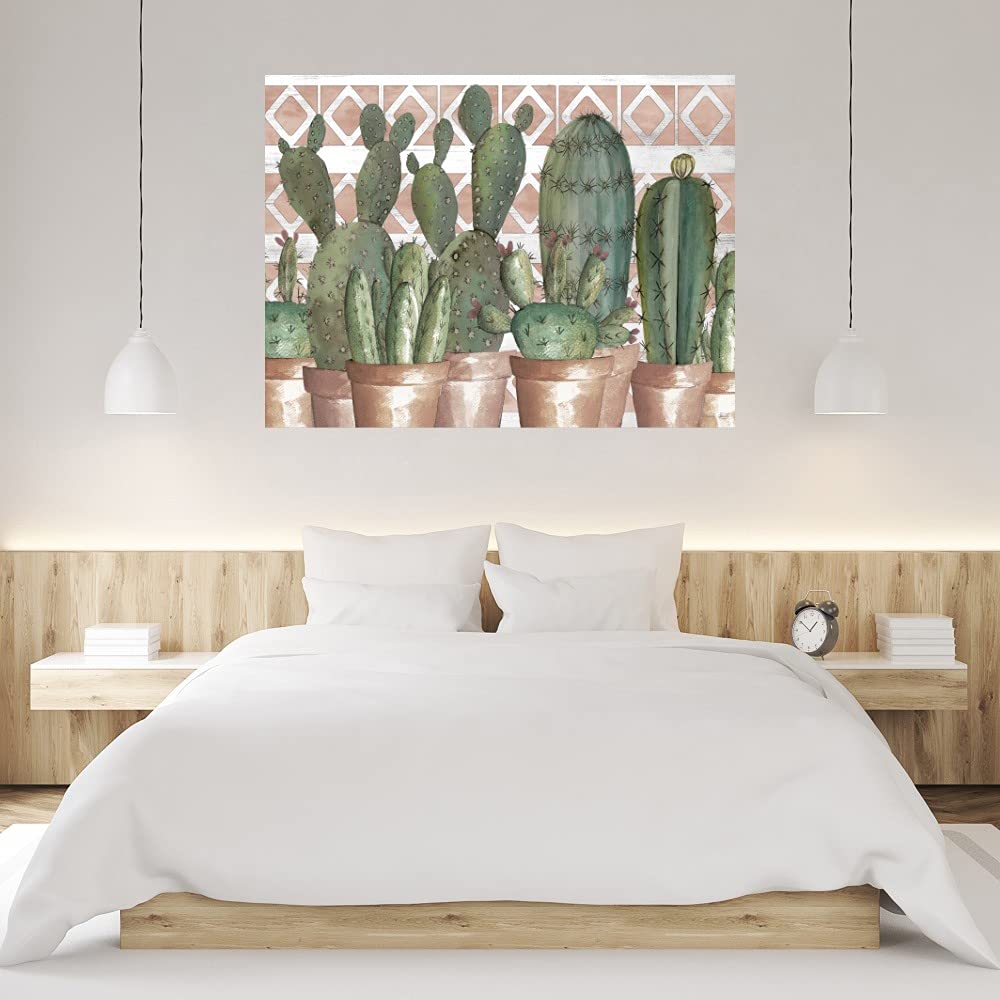 Fine Art Canvas Geo Succulents Wall Decor by Cindy Jacobs - Modern Botanical Painting for Living Room, Bedroom, Office & More - Ready to Hang 32x24 Inches - Perfect for Home, Office & Gift Giving