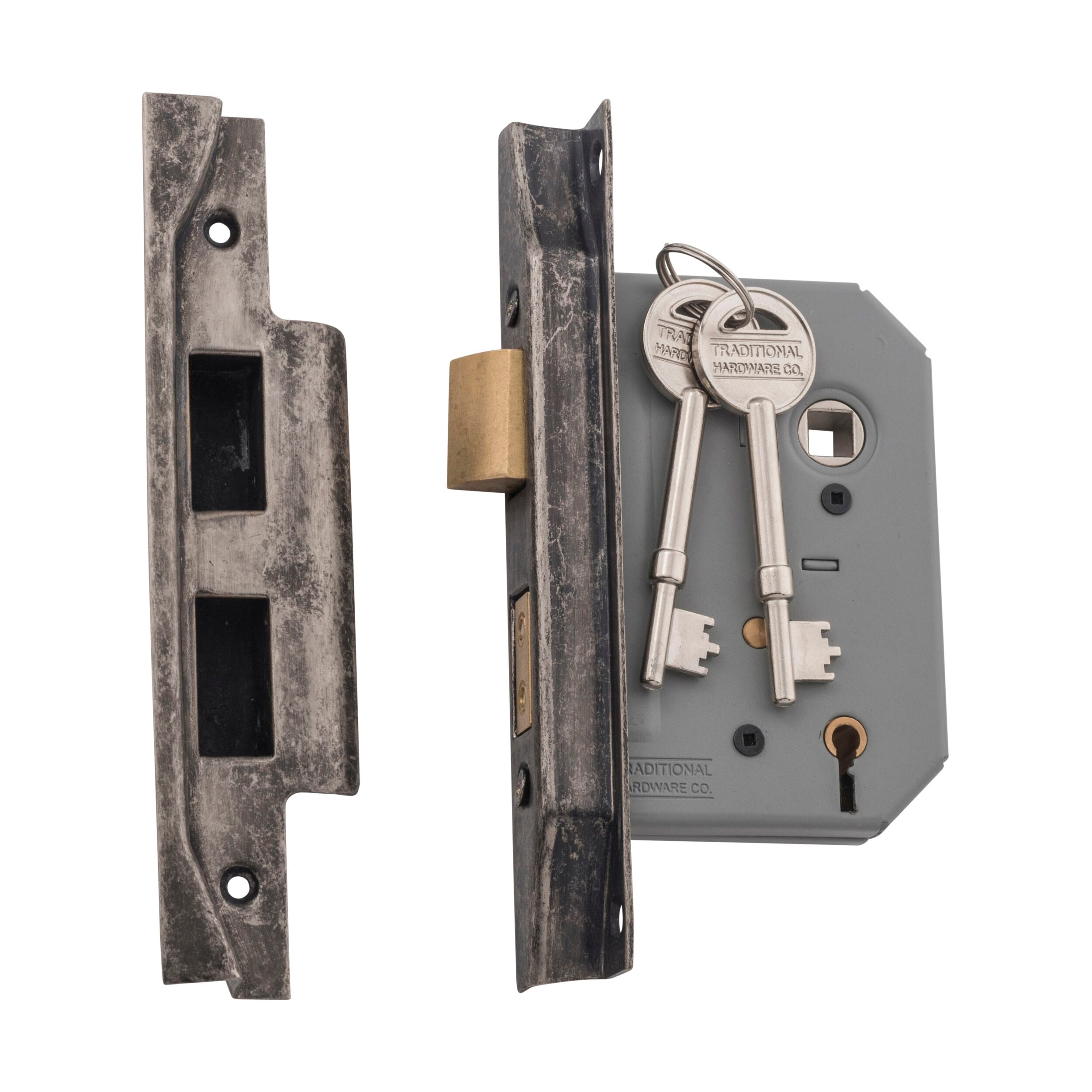 5 Lever Mortice Lock with Rebated Rumbled Nickel Finish - 57mm Backset & CTC57mm | High Security Door Lock for Home, Office & Commercial Use