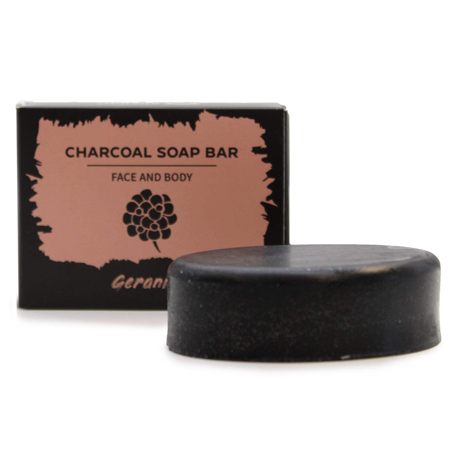 Natural Charcoal Soap 85g with Geranium Extract - Deep Cleansing & Detoxifying Face & Body Bar for Acne, Blackheads & Oily Skin - Perfect for Daily Skincare Routine & Spa Treatments