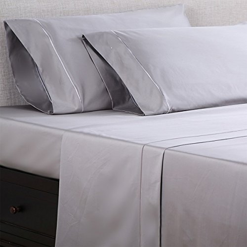 Affluence 1000-Thread-Count 100% Cotton Sateen Sheet Set - Queen Size, Delorean Grey | Ultra Soft Luxury Bed Sheets for Hotel-Style Comfort & Better Sleep