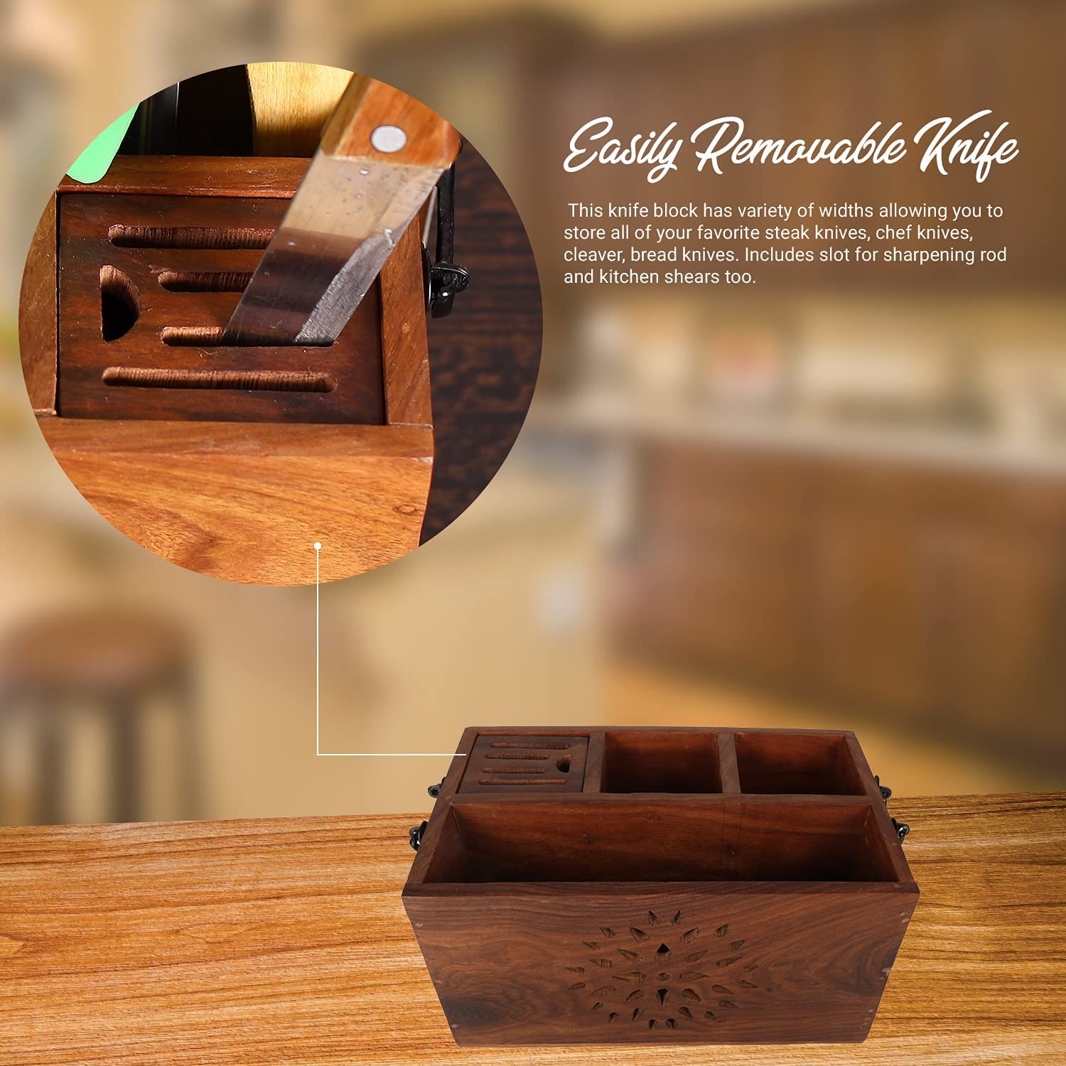 Premium Wooden Spoon Stand for Dining Table - Large Kitchen Cutlery Holder for Spoons & Forks - Natural Wood Utensil Organizer | Perfect for Kitchen Countertops, Dining Tables & Restaurants
