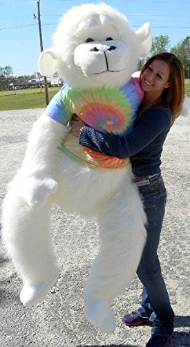 6 Foot Giant Plush White Gorilla Stuffed Animal - Soft American Made Big Stuffed Monkey with Rainbow Tie Dye T-Shirt - Perfect for Kids Room Decor, Birthday Gifts & Cuddling