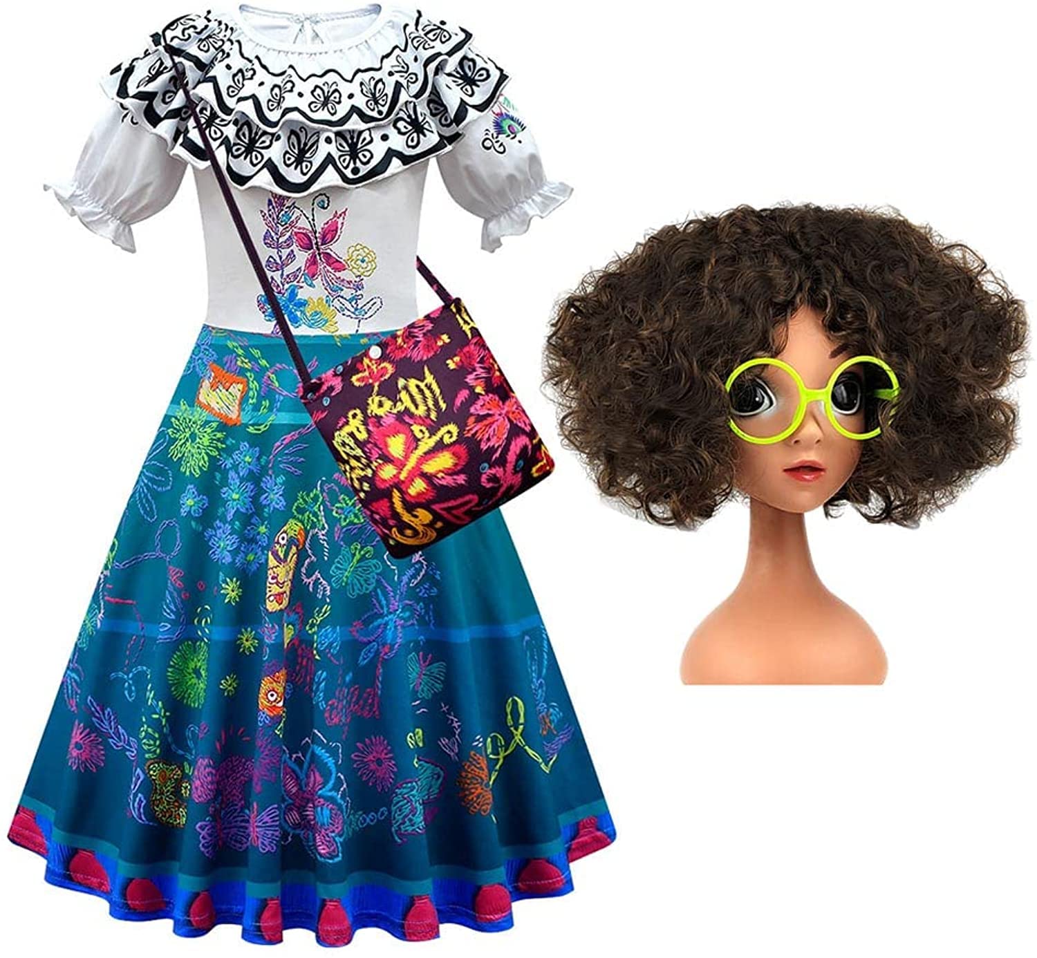 **Bokerom Girls Encanto Mirabel Dress – Madrigal Cosplay Costume for Kids with Wig & Glasses | Disney Role Play, Halloween & Birthday Party Outfit**