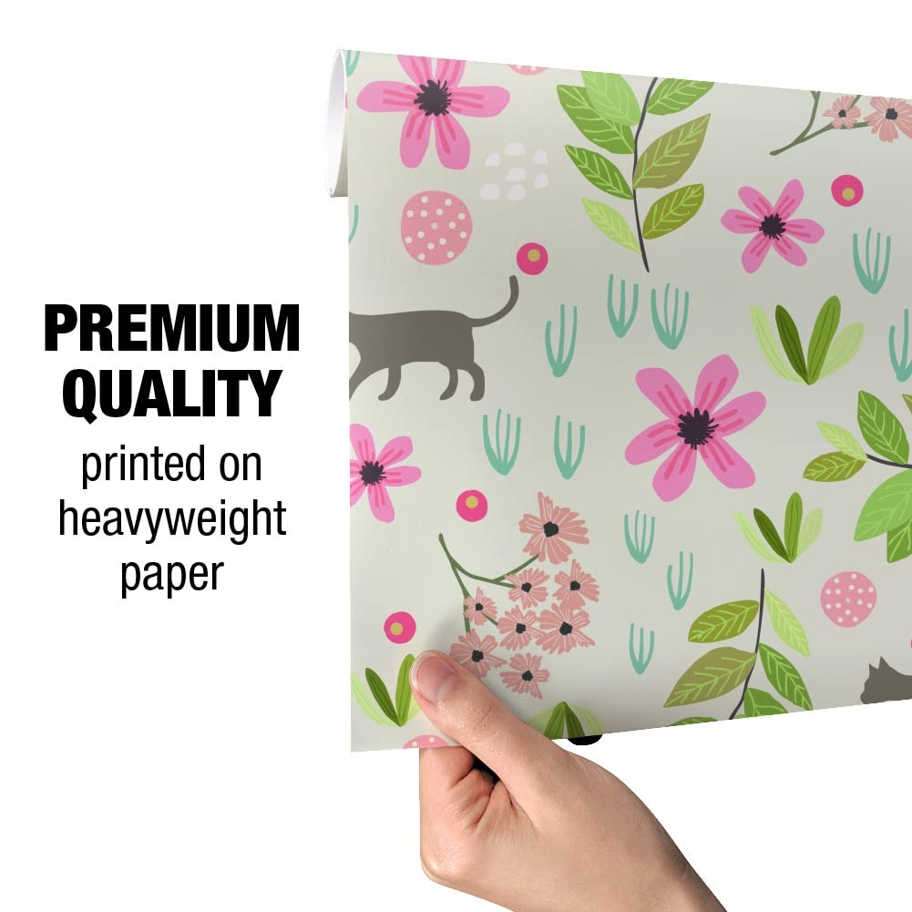 Premium Cat and Floral Pattern Gift Wrapping Paper Rolls - Perfect for Birthday Presents, Holiday Gifts & Party Decorations | GRAPHICS & MORE