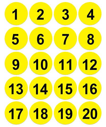 Number Stickers Yellow 1-20 (Black Number on Yellow Background)