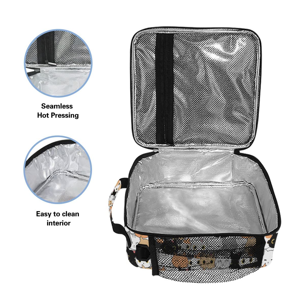 Insulated Cute Cat Pattern Lunch Bag - Leakproof Cooler Tote with Shoulder Strap for School, Work & Picnics | Meal Organizer for Women, Girls & Boys