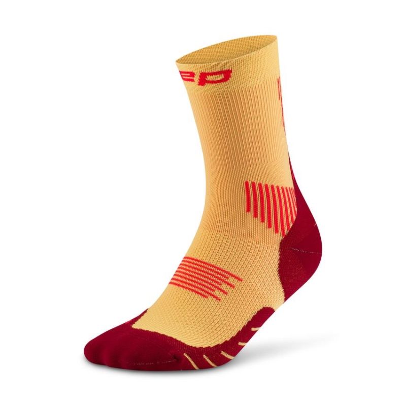 CEP Men's Running Socks Mid Cut 5.0 - Compression Performance Socks for Marathon & Training (Marigold/Burgundy) - Ideal for Jogging, Gym Workouts & Athletic Recovery