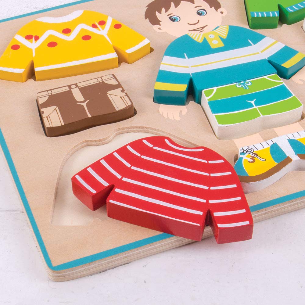 Bigjigs Toys Educational Wooden Dressing Boy Jigsaw Puzzle - Mix and Match Dress Up Learning Game for Kids | Perfect for Preschool Classroom & Montessori Activities