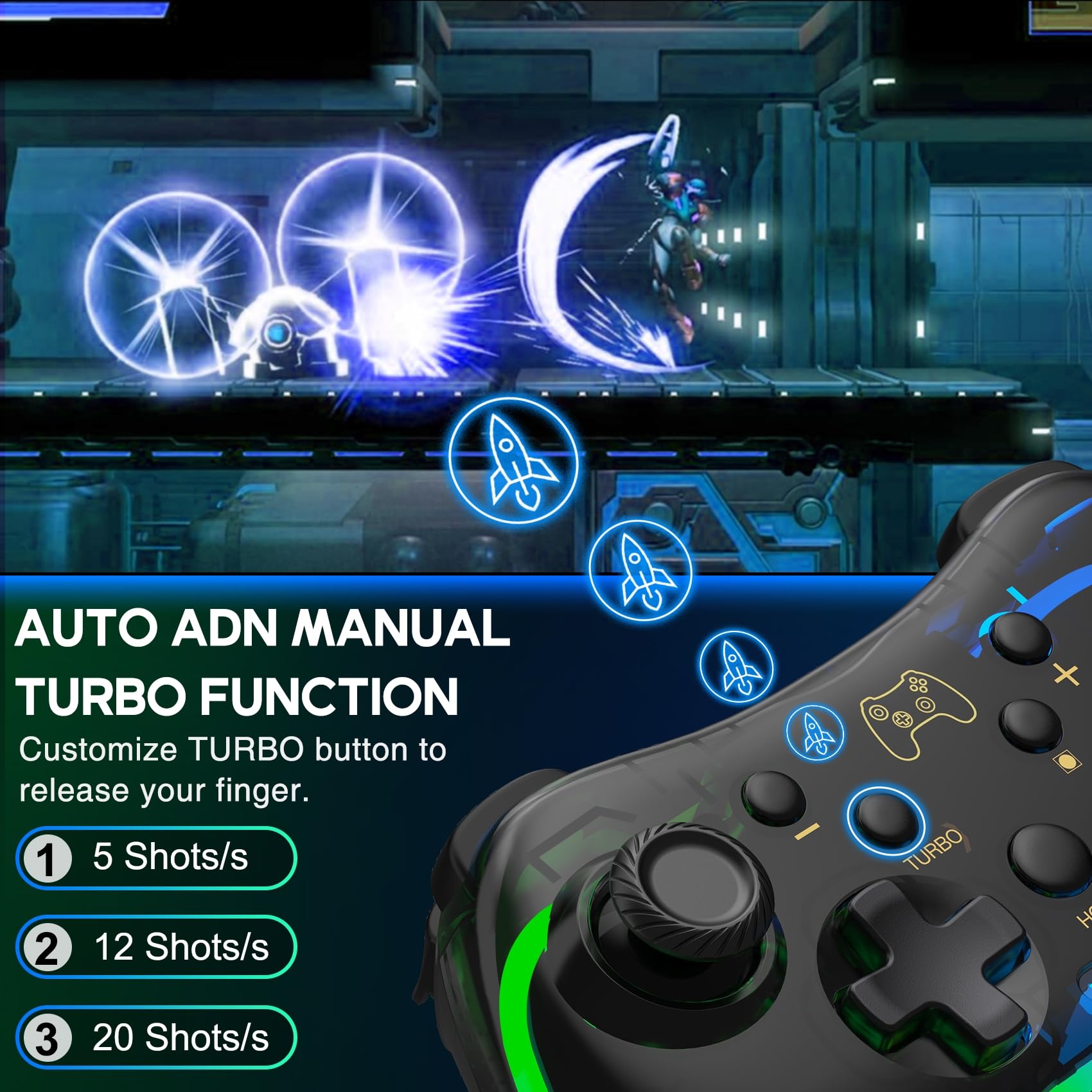Wireless Switch Controller for Nintendo Switch/OLED/Lite - Pro Controller Replacement with RGB LED, Turbo & Vibration - Compatible with PC, Android & iOS - Perfect for Gaming, Streaming & Multiplayer Sessions