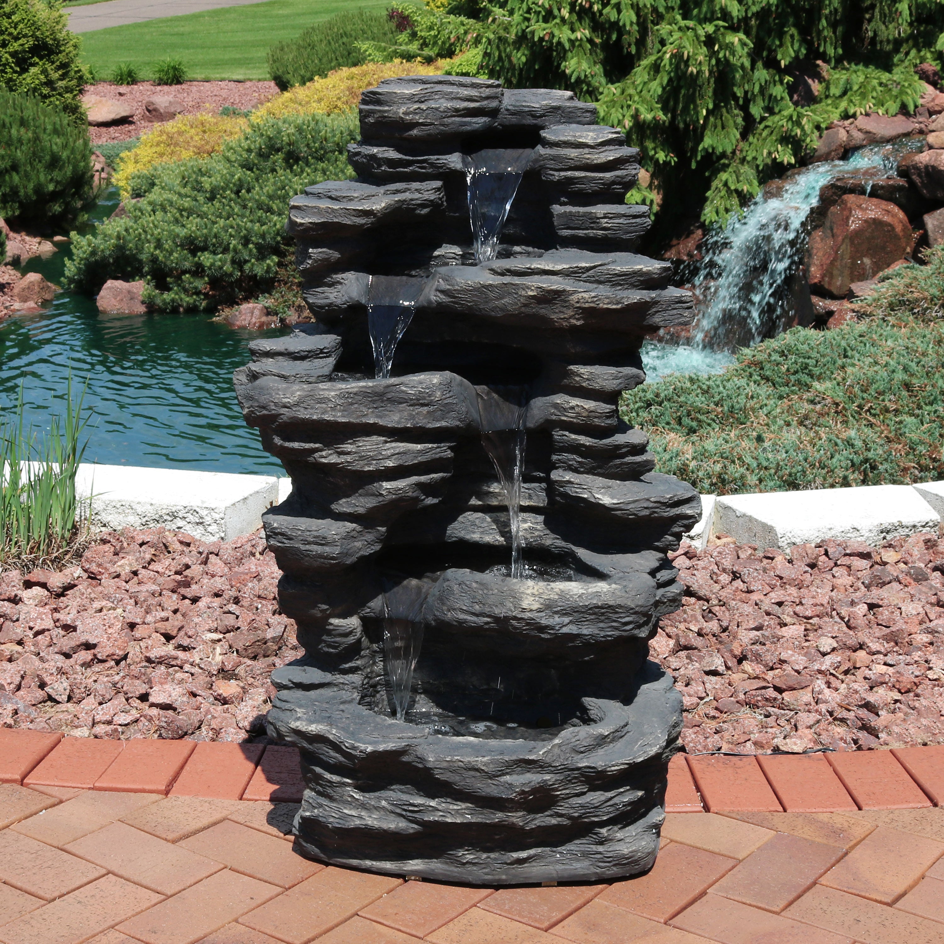 Sunnydaze Rock Falls Electric Waterfall Fountain with LED Lights - 39