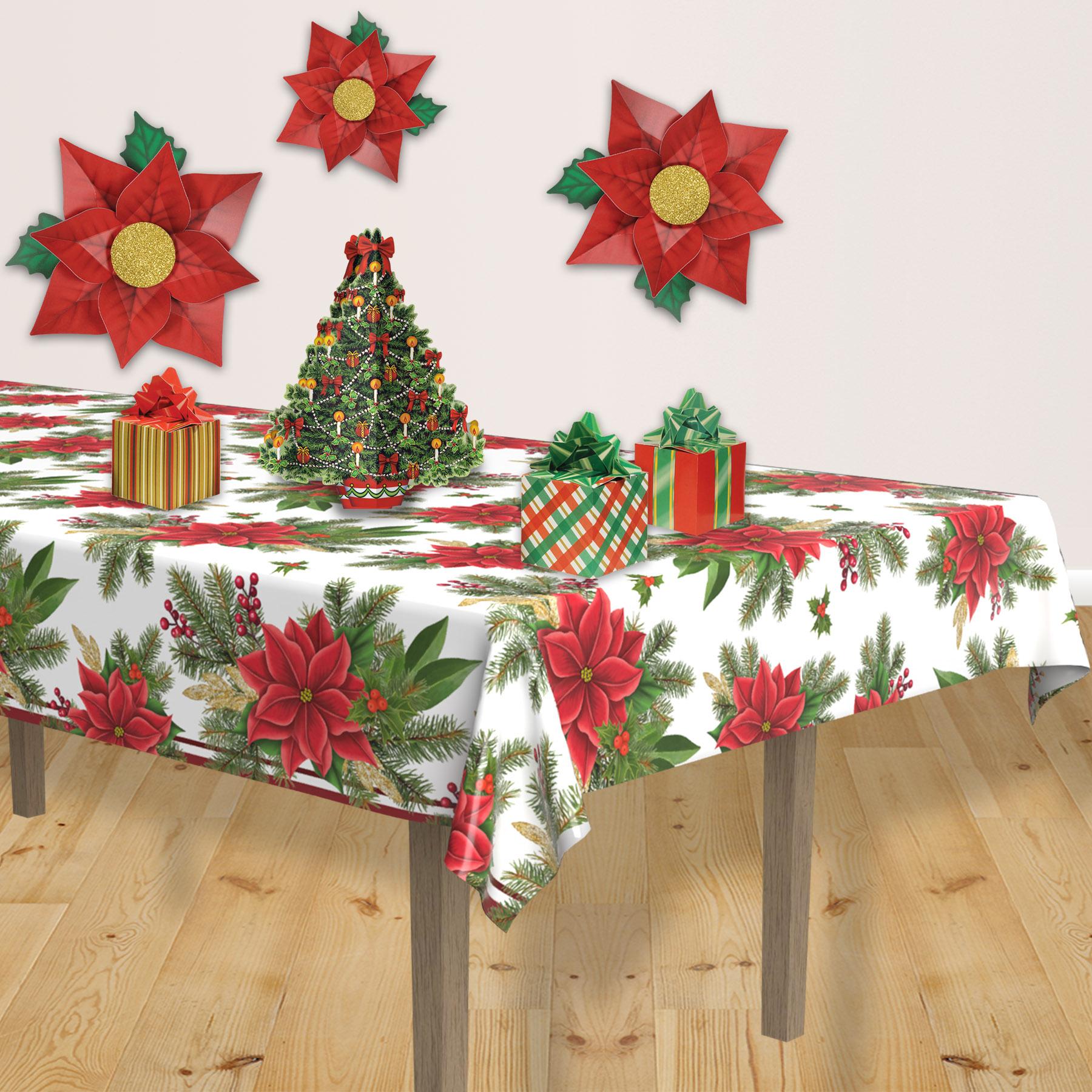 12 Pack Beistle Christmas Poinsettia Table Covers - Holiday Party Decorations for Dining Table, Buffet, and Festive Gatherings
