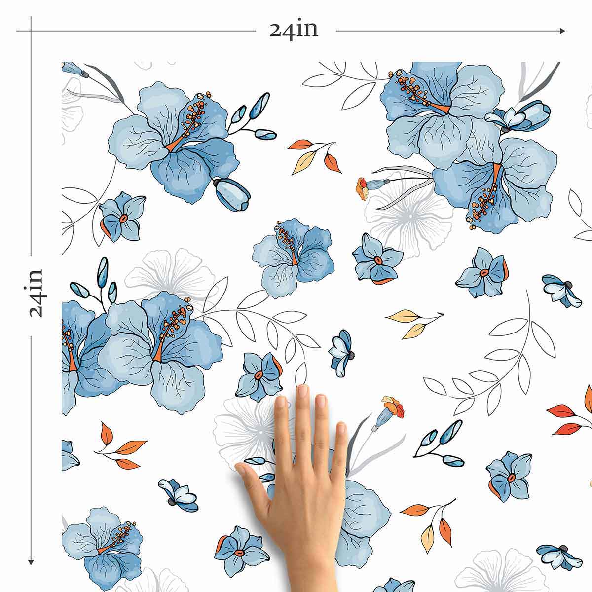 Blue Floral Peel and Stick Removable Wallpaper - Self-Adhesive Decorative Vinyl for Bedroom, Living Room & Nursery - Easy to Apply & Remove - Pattern 3102