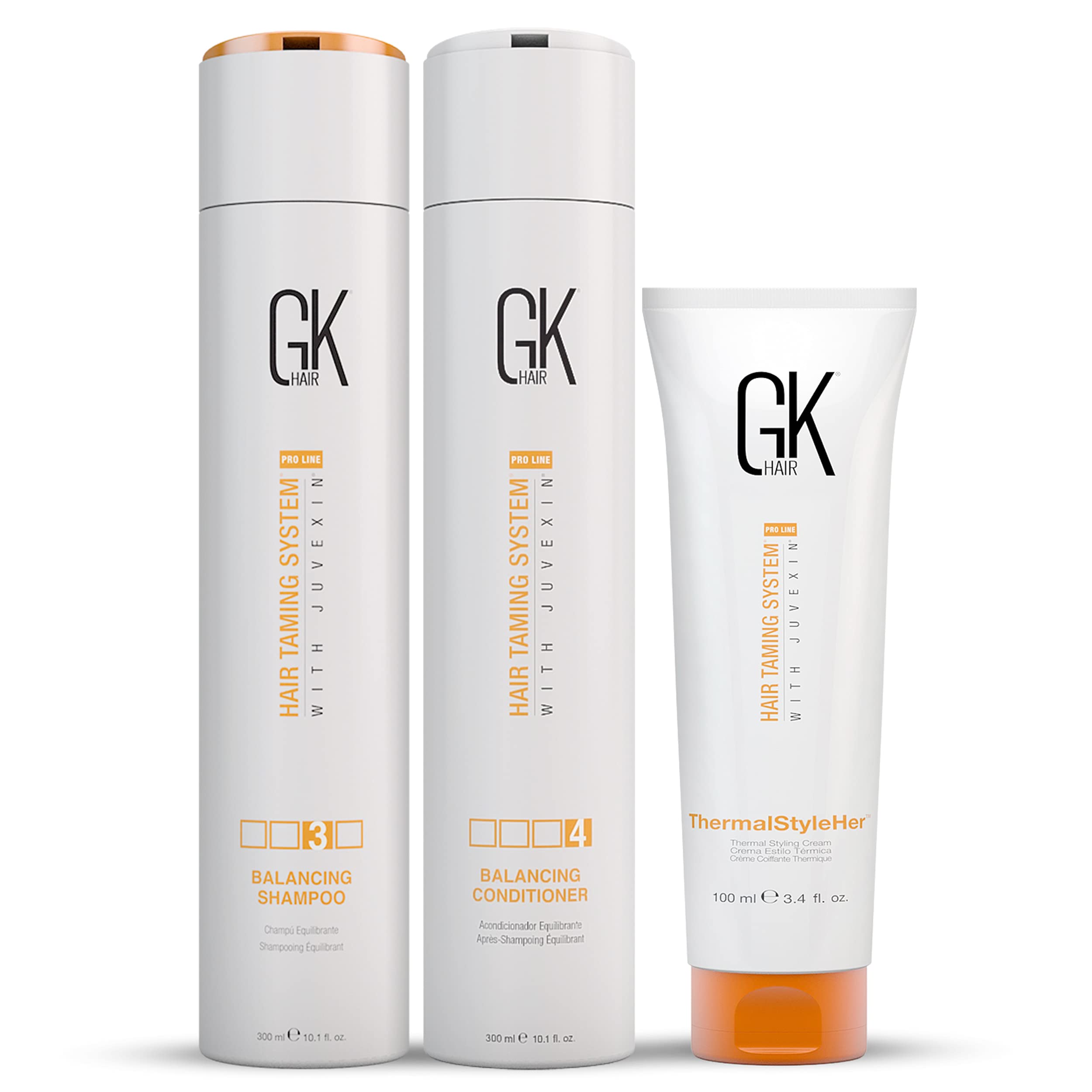GK Hair Global Keratin Balancing Shampoo & Conditioner Set (300ml) for Damaged Hair - ThermalStyleHer Keratin Treatment (100ml/3.4oz) - Salon-Quality Hair Care for Smooth, Frizz-Free & Heat-Protected Styling