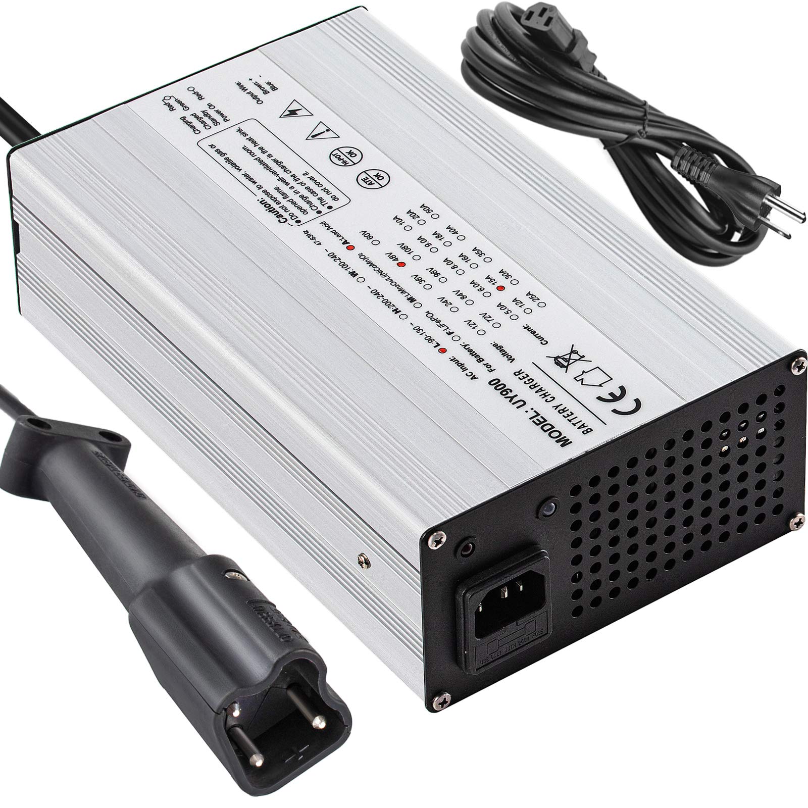 VEVOR 48V 15A Golf Cart Battery Charger for Club Car, EZ GO, Yamaha - Aluminum Shell Power Wise with LED Display | Fast Charging for Golf Carts, Utility Vehicles & Outdoor Power Equipment