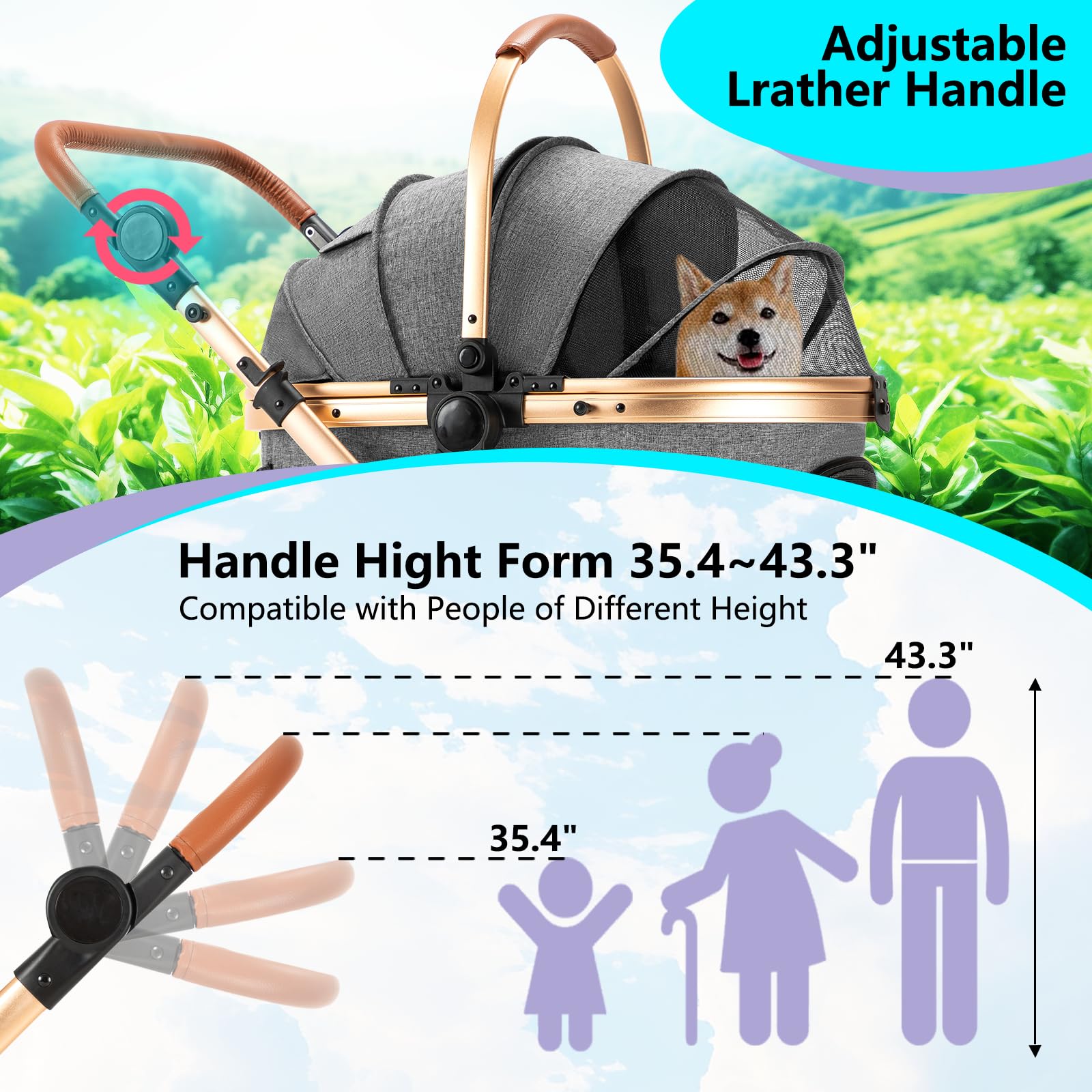 Foldable Lightweight Pet Stroller for Small & Medium Dogs - Portable Dog Carrier with Detachable Storage Basket (Gray) - Perfect for Walks, Travel & Outdoor Adventures