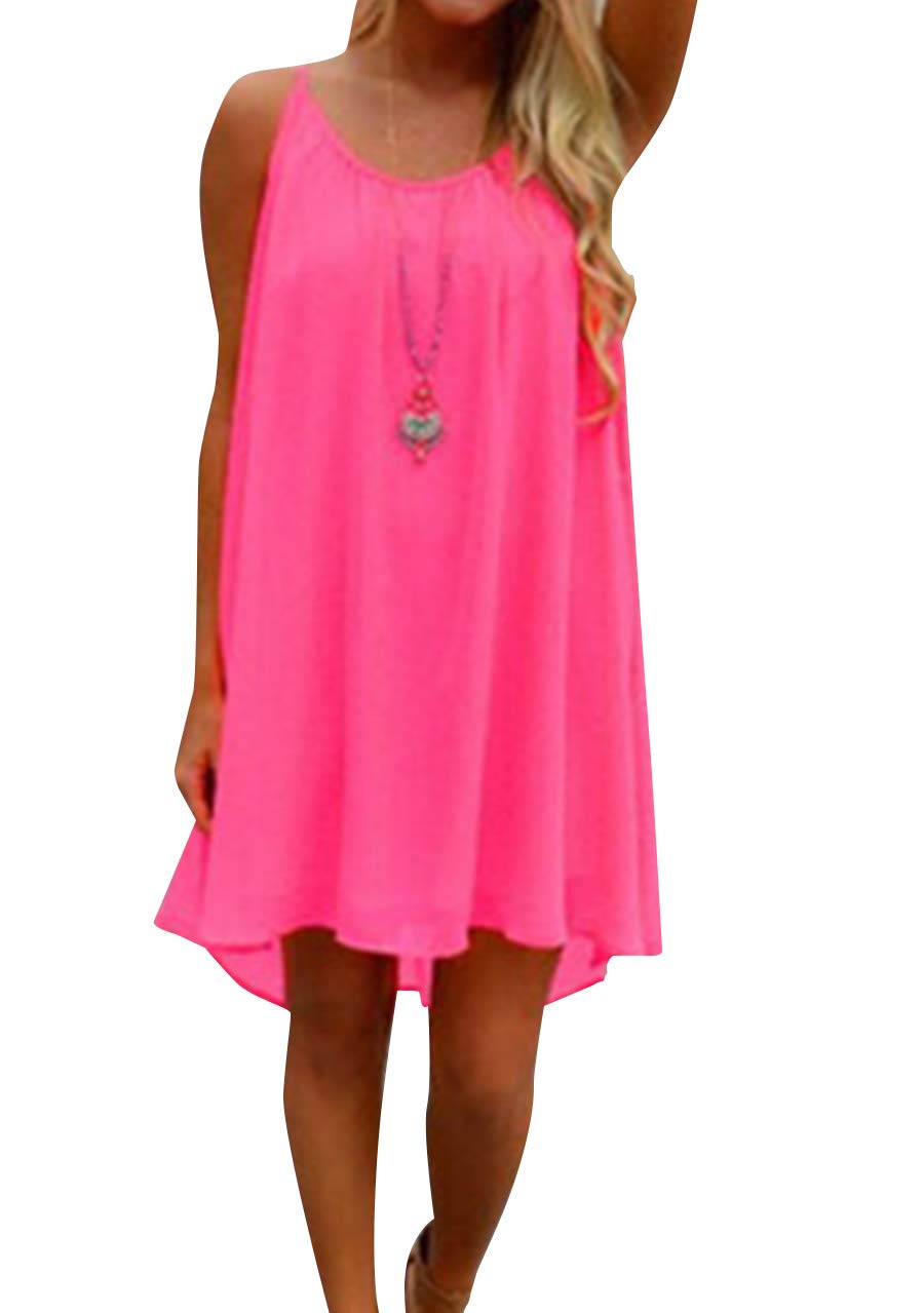 OMZIN Women's Summer Halter Sundress - Sleeveless Spaghetti Strap Chiffon Loose Swing Dress for Beach, Vacation & Casual Wear