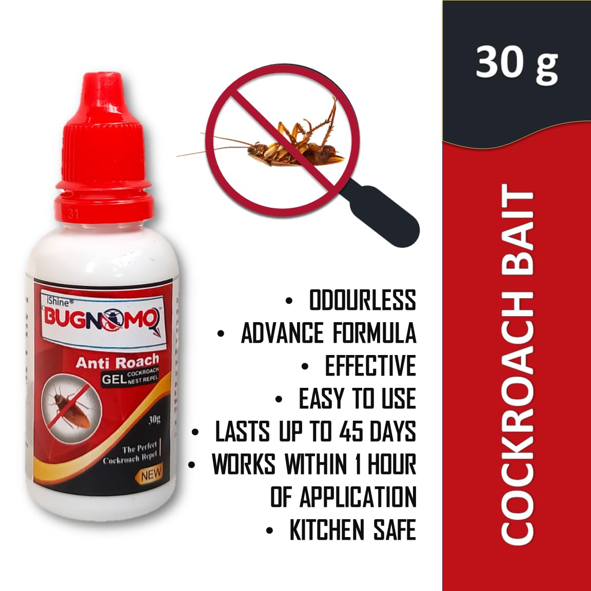 iShine Bugnomor Anti Roach Gel 30g - Powerful Cockroach Killer Gel for Home & Kitchen - Long Lasting Roach Bait for Indoor Use - Effective Pest Control Solution (30g x2) - Ideal for Cabinets, Under Sinks & Corners
