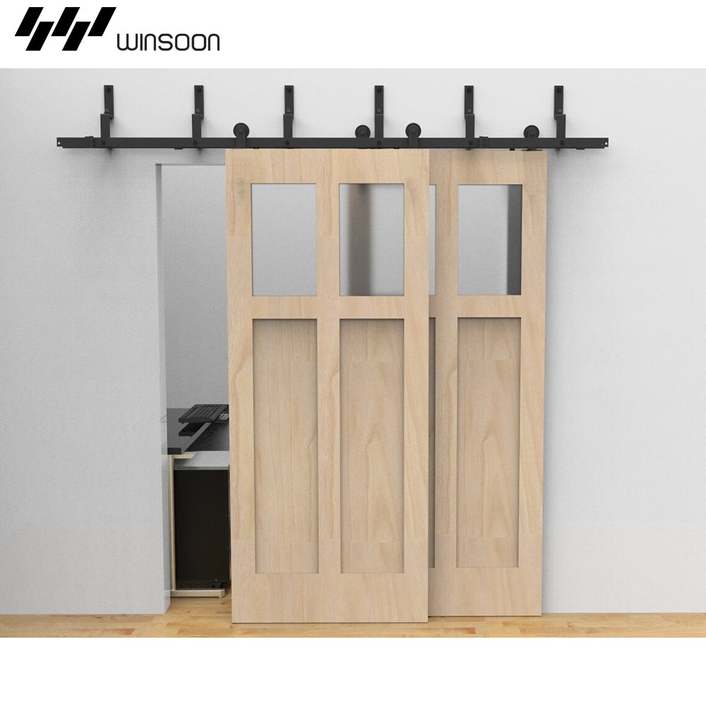 WINSOON Heavy Duty Top Mount Double Bypass Barn Door Hardware Kit - 12 FT Track with Z Bracket for Smooth & Quiet Sliding | Easy Installation for Two 60