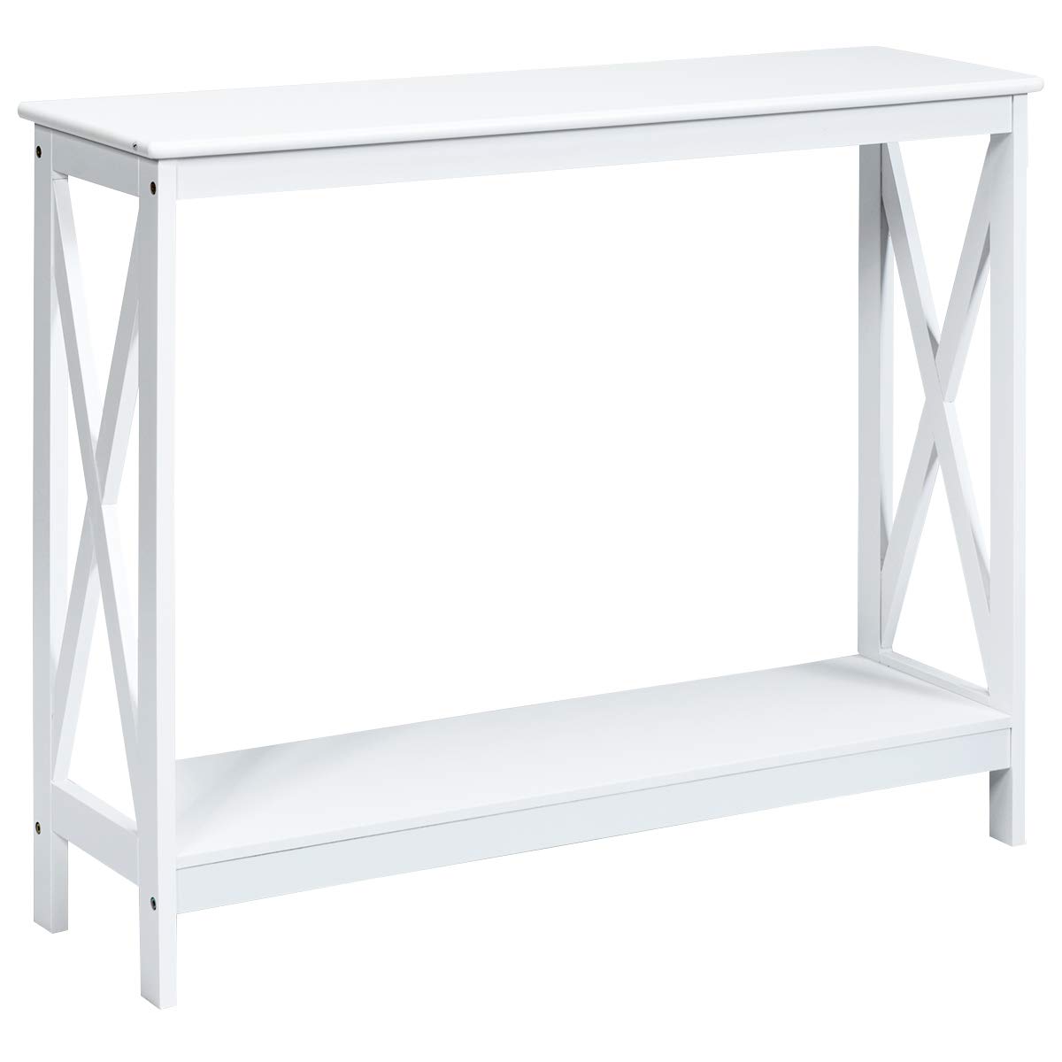 Giantex White 2-Tier Console Table with Storage Shelf, X-Design Narrow Accent Table for Entryway, Hallway, Living Room | Sofa Side Table, Bookshelf | Perfect for Small Spaces & Home Decor