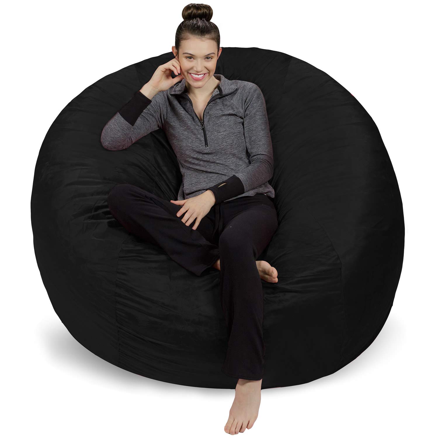 6-Ft Black Bean Bag Chair Cover Only - Fluffy Comfy Replacement for Sofa Sack, Adults & Kids (No Filling) | Round/Oval Lazy Sofa Cover for Floor Chairs, Reading Nooks & Game Rooms