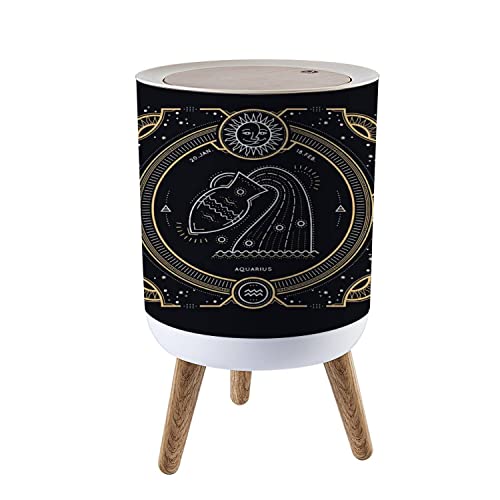 Small Trash Can with Lid - 1.6 Gallon Bathroom, Kitchen & Office Waste Bin - Leakproof Diaper Garbage Can with Vintage Aquarius Zodiac Design - Dog Proof Bedroom Trash Basket for Home Decor & Organization - Perfect for Bathrooms, Kitchens, Nurseries & Small Spaces