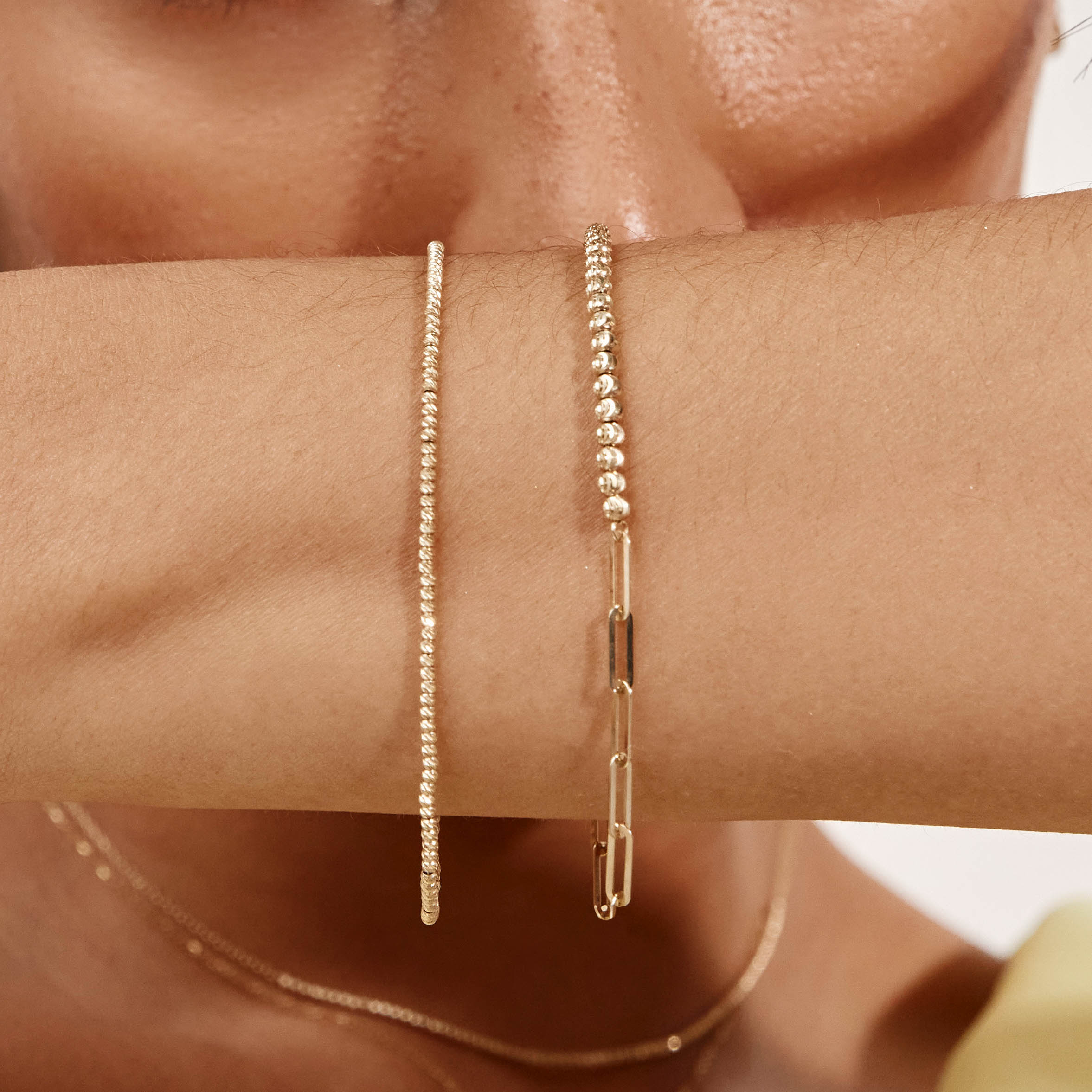 10k Gold Micro Beaded Half Paperclip Chain Bracelet for Women - Elegant Stackable Jewelry for Everyday Wear & Special Occasions