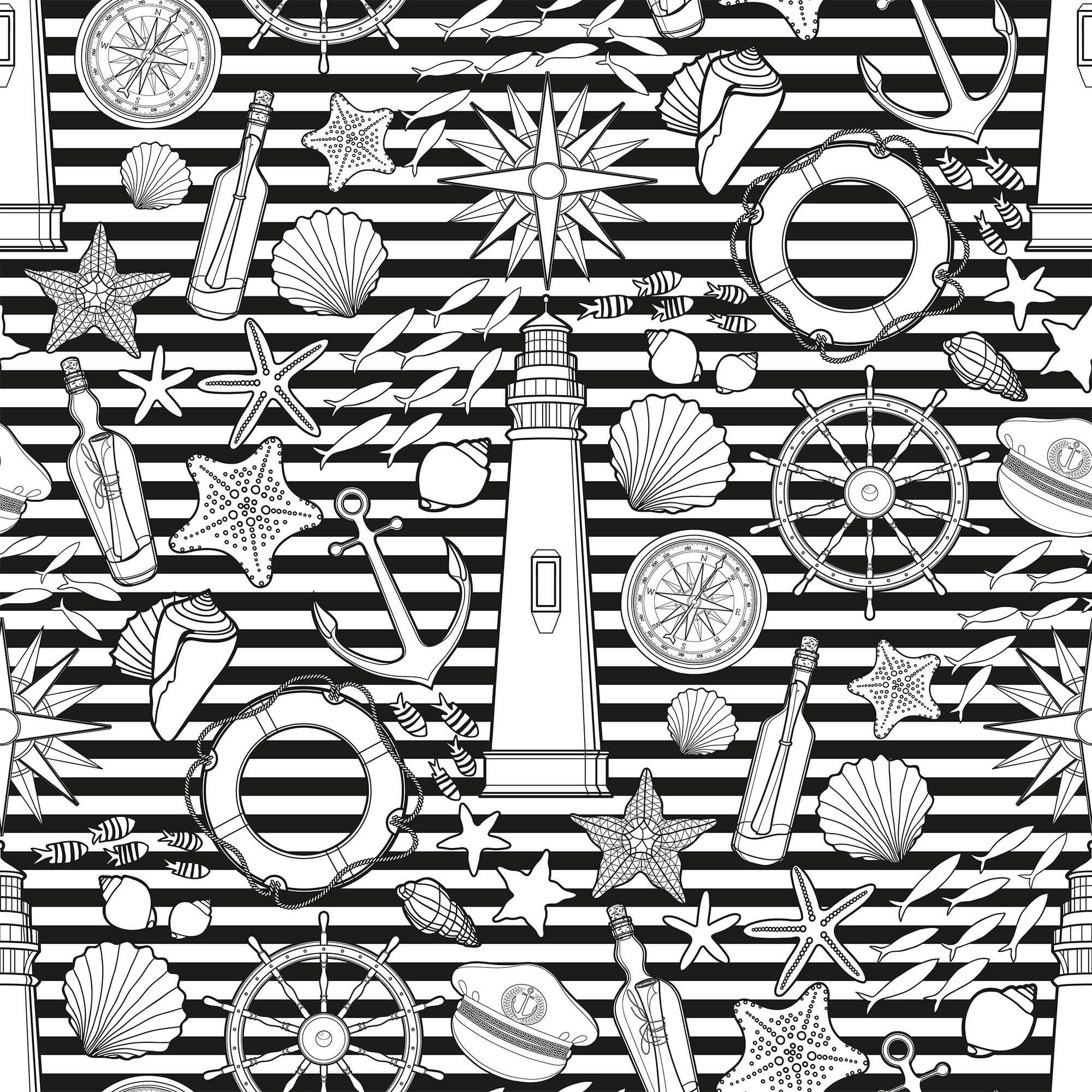 White Striped Nautical Peel and Stick Removable Wallpaper - Self-Adhesive Decorative Wall Covering for Bedroom, Bathroom, Nursery & Office - Easy to Apply & Remove