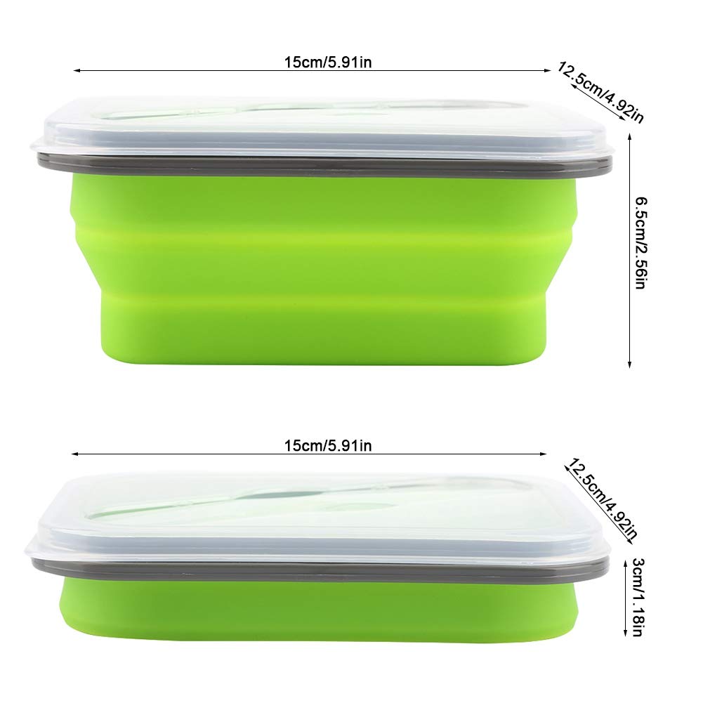 Aramox 600ml Collapsible Silicone Lunch Box - Portable, Microwave Safe, Leak-Proof Food Storage Container for School, Office & Travel (Green)