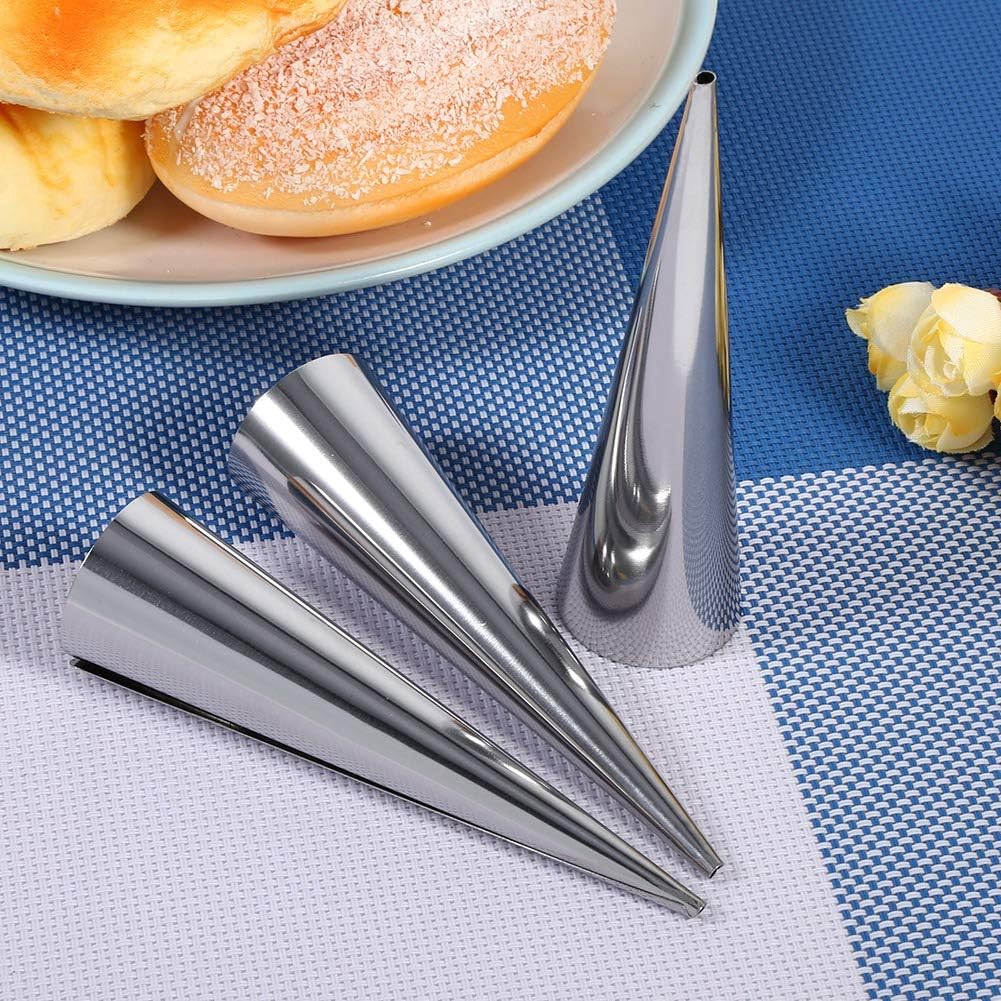 3PCS Stainless Steel Cream Horn Molds - Cone Shaped Cannoli Forms & Baking Tubes for Pastry, Desserts, and Cream Rolls - Perfect for Home Baking, Professional Kitchens, and Party Treats