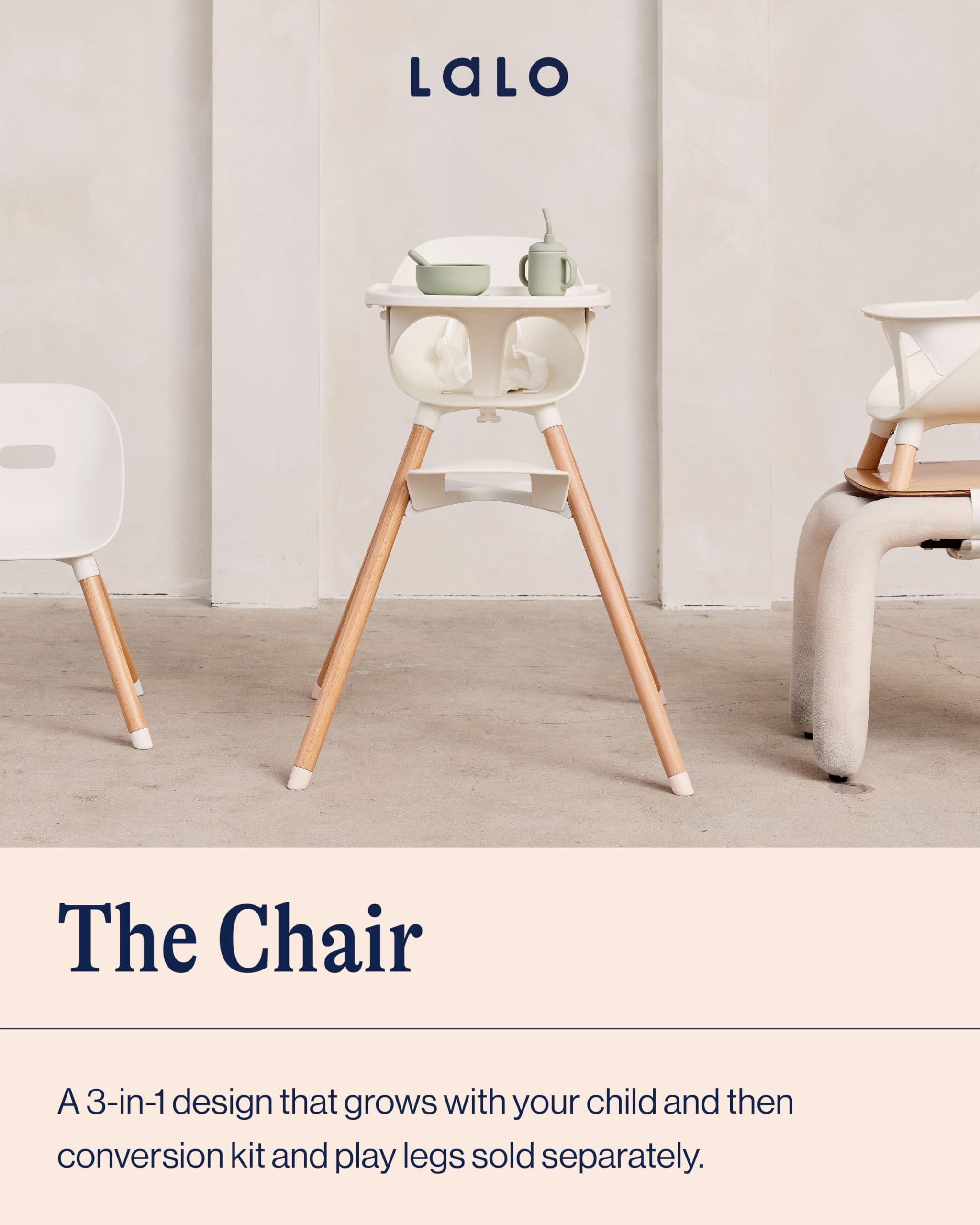 Lalo 3-in-1 Convertible Wooden High Chair for Babies & Toddlers | Adjustable Footrest, Dishwasher Safe Tray | Coconut Finish | Perfect for Dining, Weaning & Playtime