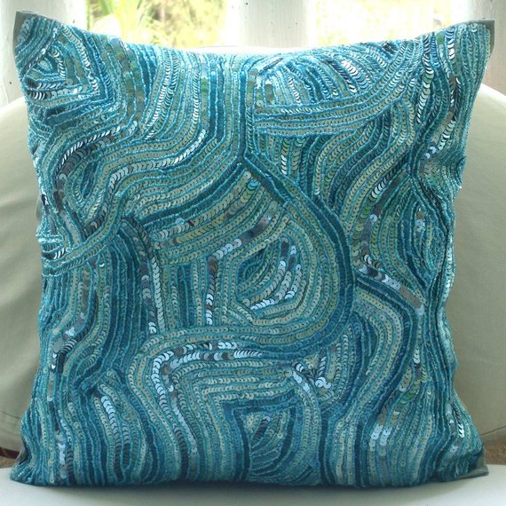 Aqua Infinity Aqua Blue Art Silk Throw Pillow Cover - Luxurious Decorative Cushion Case for Sofa, Bed, Living Room & Home Decor