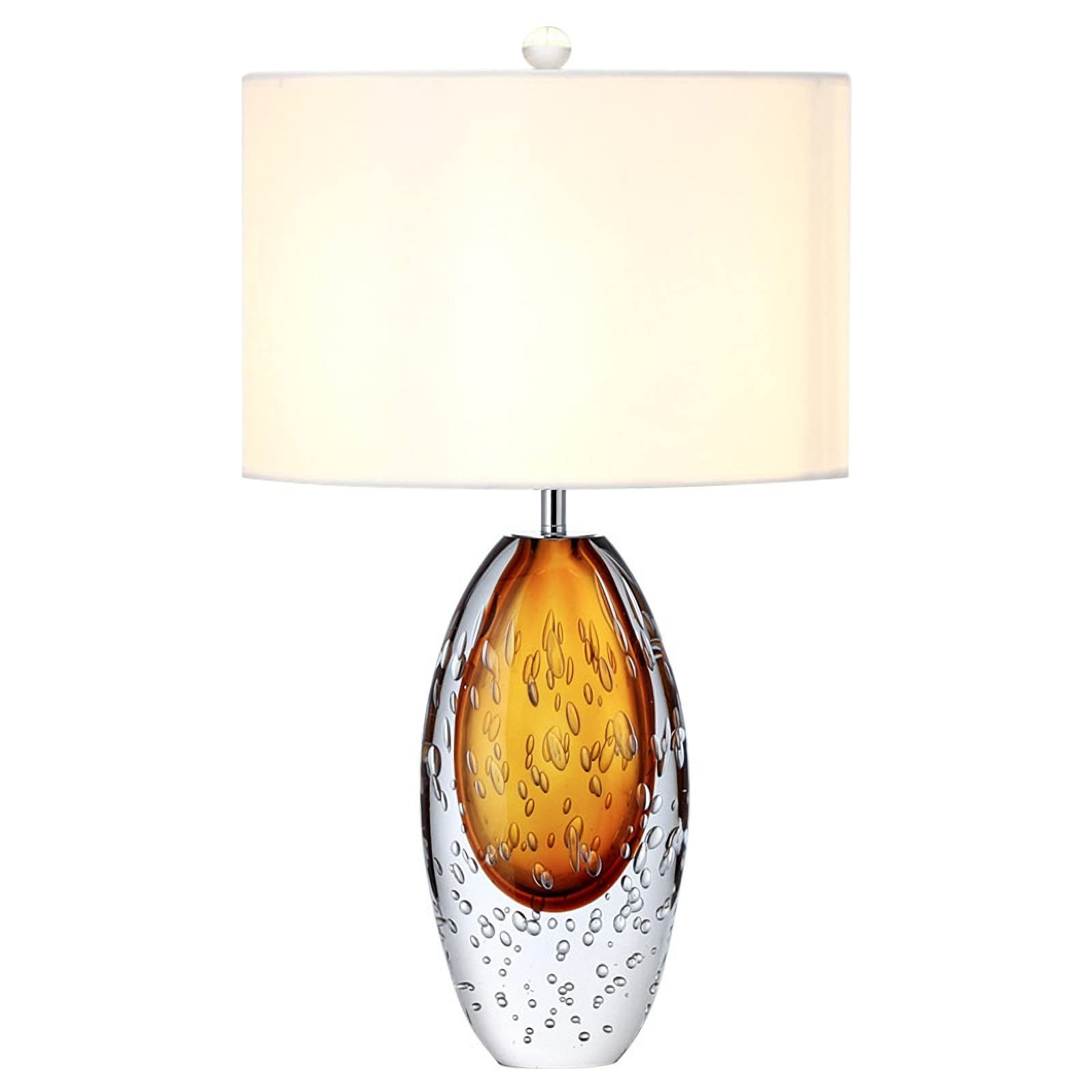 Modern Glass Table Lamp with Bubble Design - White Fabric Lampshade & Glass Base - Perfect for Bedroom Nightstand, Living Room, Home Office & House Decor - Small Creative Decorative Lighting for Cozy Ambience