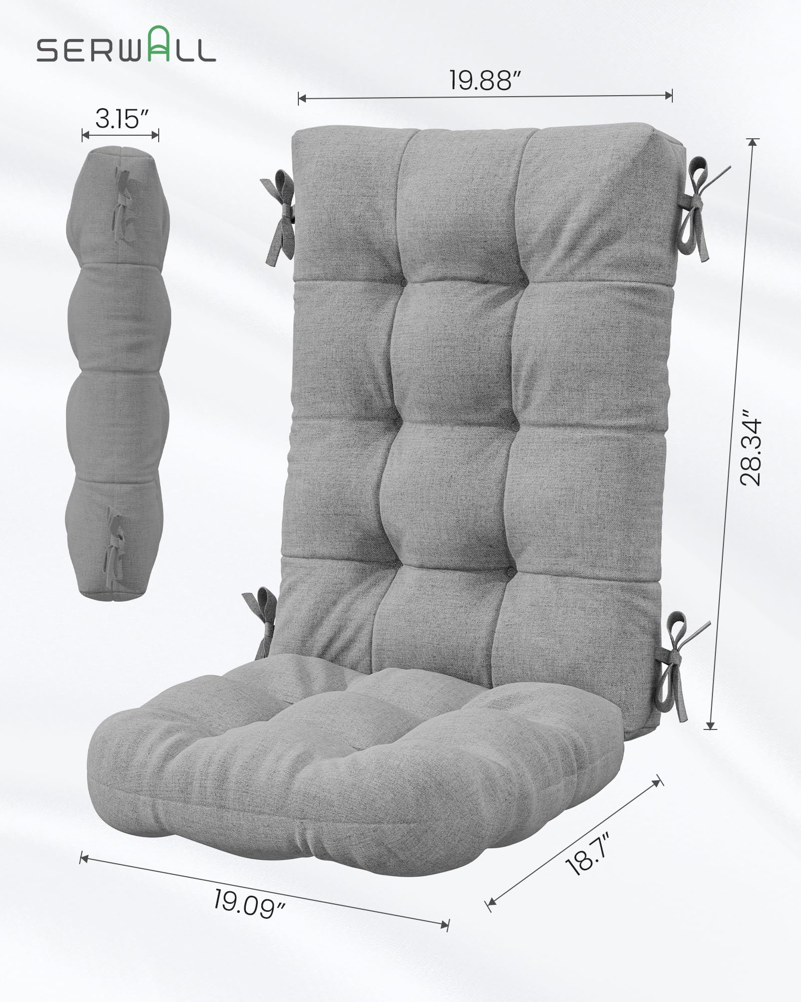SERWALL Adirondack Chair Cushion Set of 4 - Memory Foam Seat & Back Cushions (Gray) for Outdoor Patio, Deck, Garden, and Poolside Relaxation