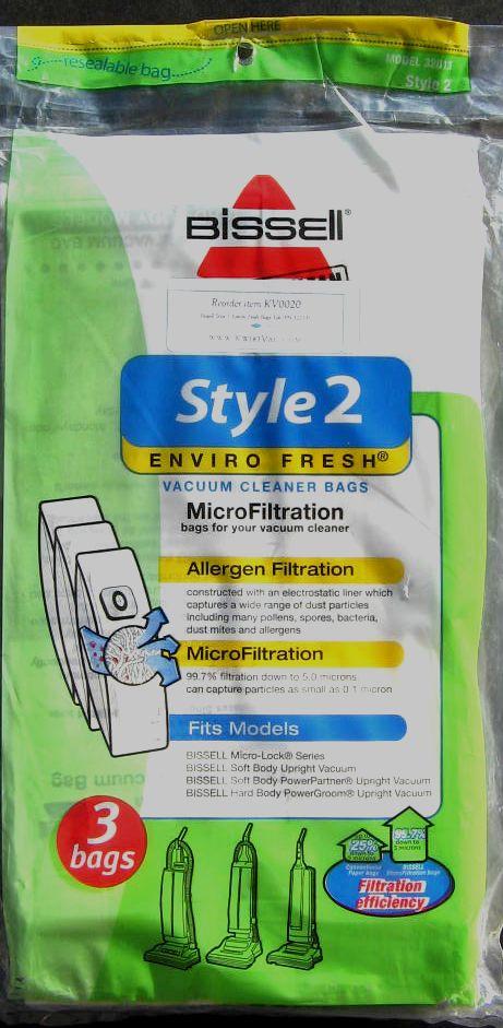 Bissell Style 2 Enviro Fresh Vacuum Bags 3-Pack (32013) - HEPA Filter Replacement for Pet Hair & Allergies - Perfect for Upright Vacuums & Home Cleaning