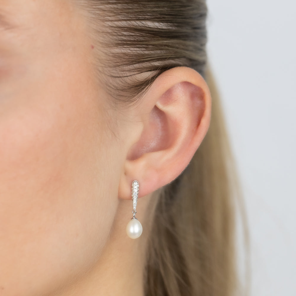 6-7MM Freshwater White Pearl Drop Earrings - Sterling Silver Dangle Earrings for Women - Perfect for Weddings, Parties & Special Occasions