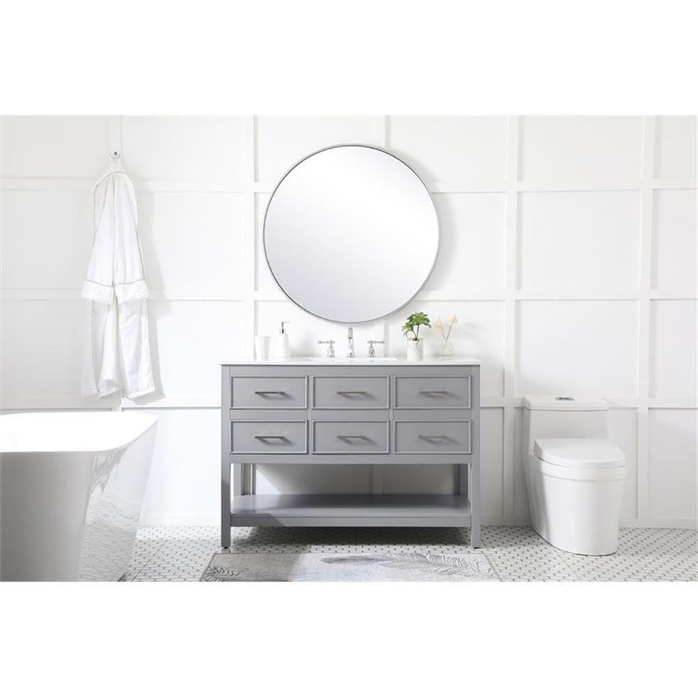 48 Inch Modern Gray Bathroom Vanity with Aluminum Alloy Frame & MDF Top - Elegant Single Sink Cabinet for Small Bathrooms, Powder Rooms & Master Baths