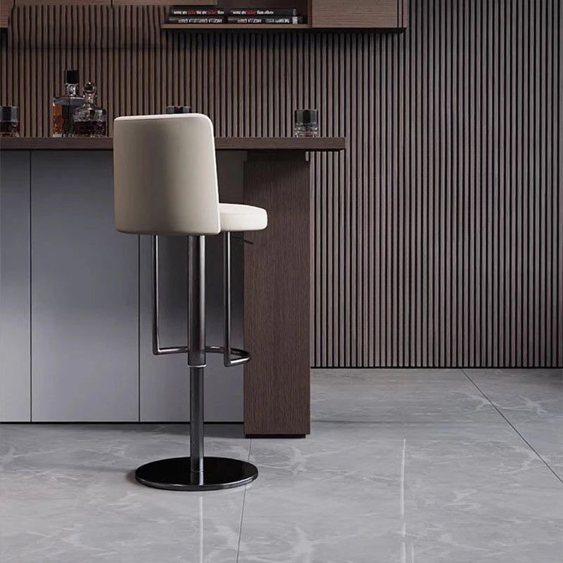 Adjustable Leather Bar Stool with Disk Base - Modern Swivel Counter Height Stool for Kitchen Island, Breakfast Nook & Home Bar