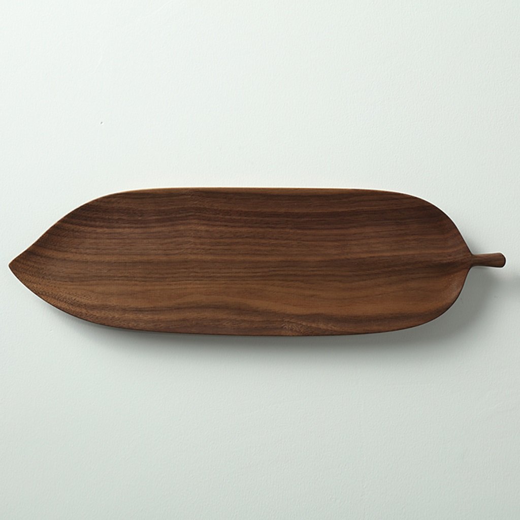 Handmade Japanese Black Walnut Wooden Tray - Dark Brown Leaf-Shaped Dessert Plate for Snacks, Fruits, Cheese & Charcuterie | Perfect for Tea Parties, Picnics and Home Decor