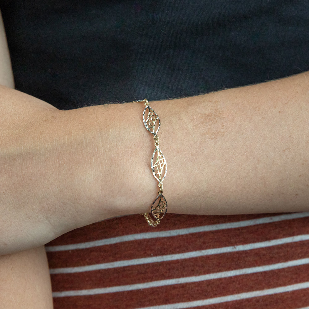 9ct Yellow and White Gold Fancy 17.5cm Bracelet for Women - Elegant Stackable Jewelry Gift for Birthday, Anniversary & Special Occasions