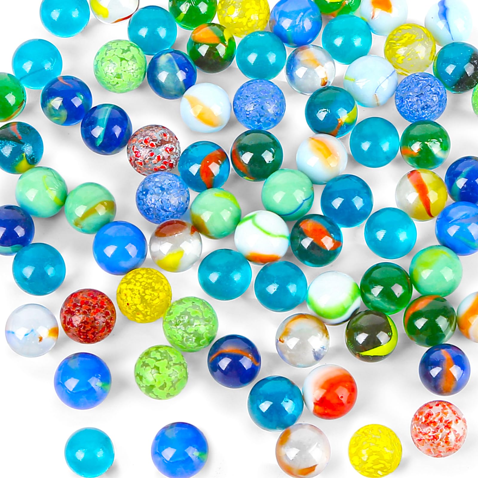 POPLAY 78PCS Colorful Glass Marbles - 5/8 Inch Bulk Marbles for Kids, Marble Run Games, DIY Crafts, Home Decor & Vase Fillers - Perfect for Sensory Play, Table Centerpieces and Gift Packaging