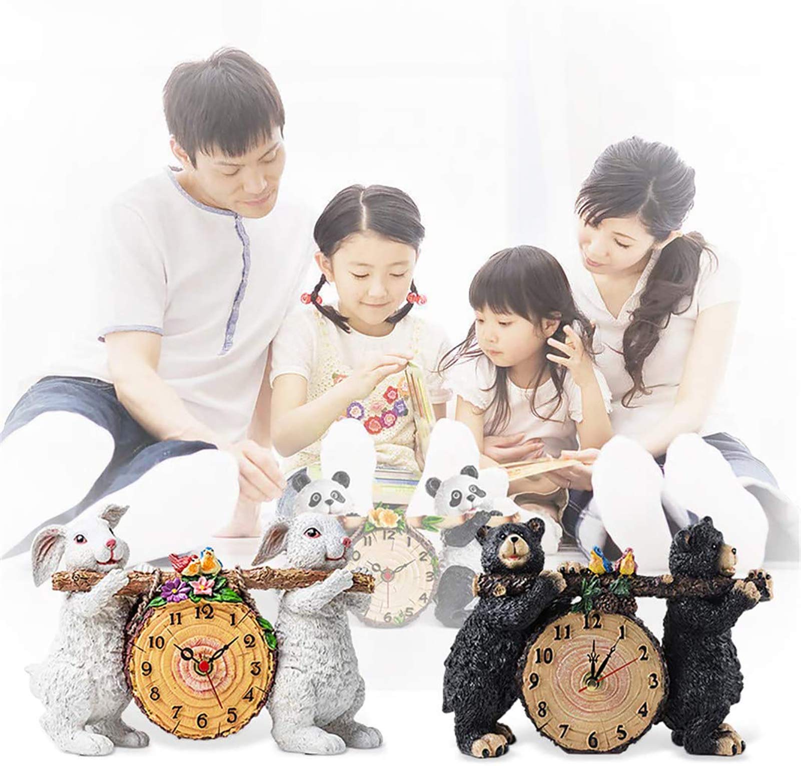 Gaone 8-Inch Silent Bear Animal Clock - Non-Ticking Desktop & Mantle Clock for Home, Bedroom, Office Decor | Perfect Gift for Kids, Creative Salon & Workspace Decoration