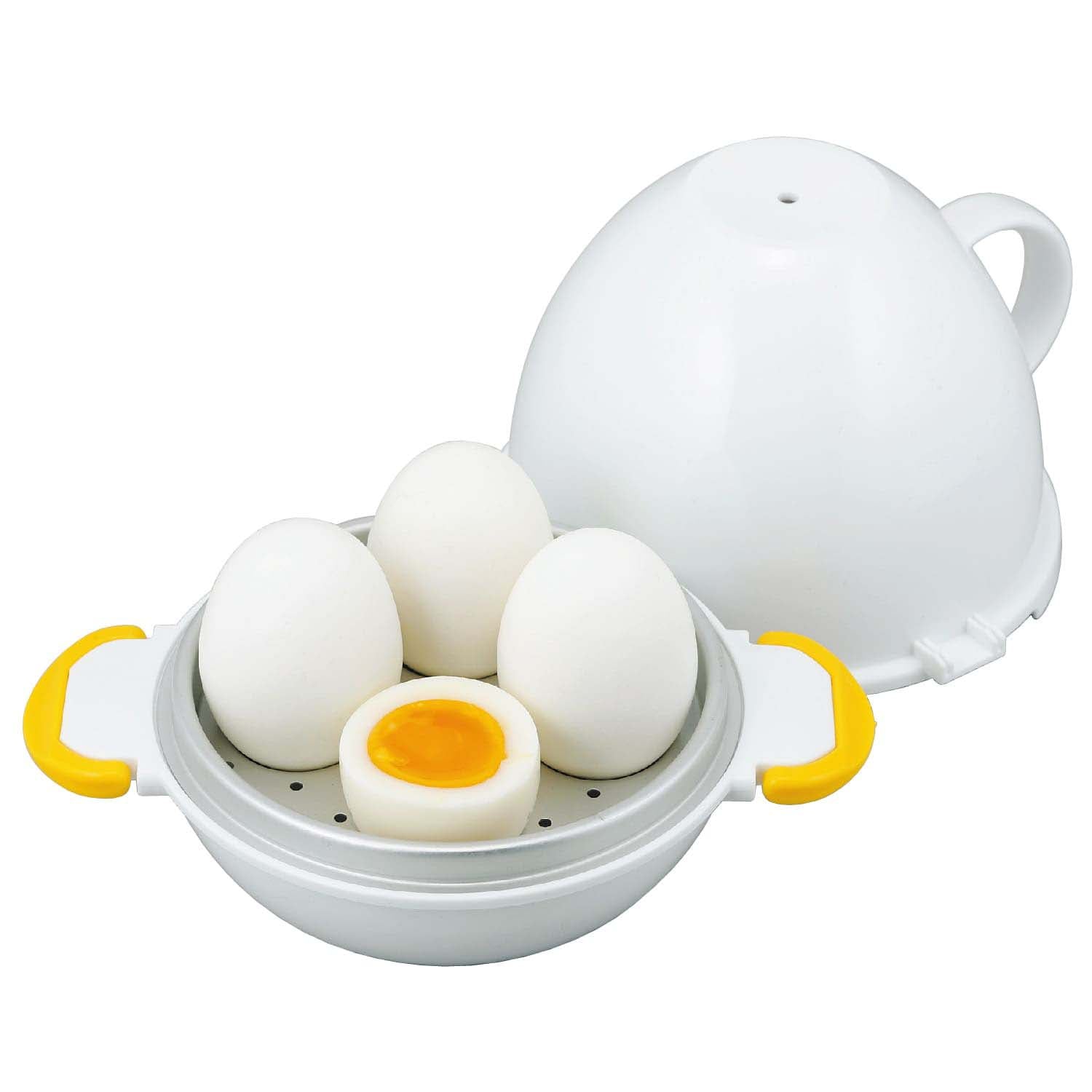 Akebono Microwave Egg Boiler - 4 Egg Capacity, Fast & Easy Hard Boiled Eggs Maker for Breakfast, Meal Prep & Keto Diet | BPA-Free & Dishwasher Safe