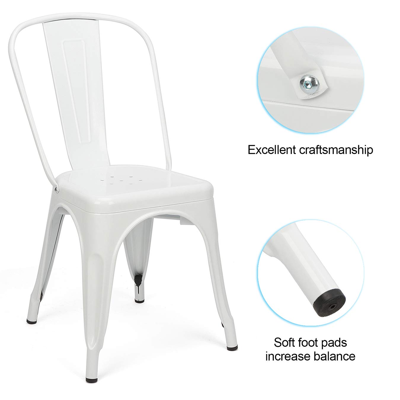 4-Piece White Metal Dining Chairs Set - 18