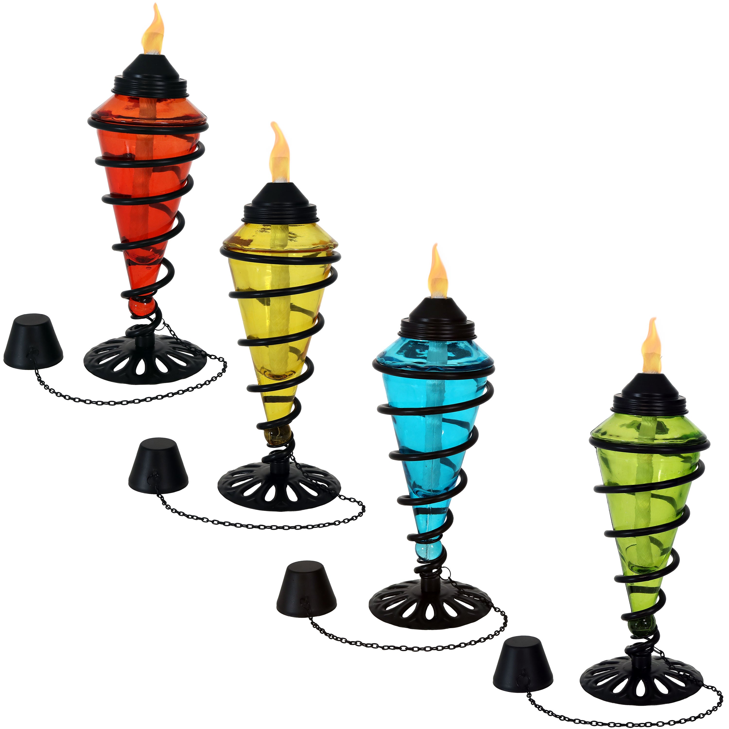 Sunnydaze Swirling Metal & Glass Outdoor Tabletop Torches - Decorative Patio Lighting for Garden, Poolside, and Backyard Ambiance