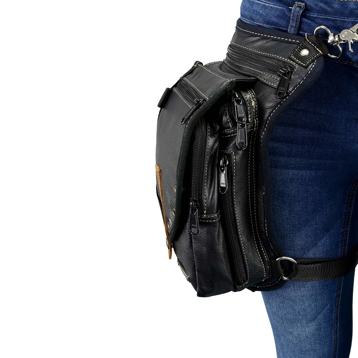 Milwaukee Leather MP8899 Conceal Carry Thigh Holster Bag - Black Leather Waist Belt for Pistol & Accessories - Perfect for Hiking, Travel & Outdoor Activities