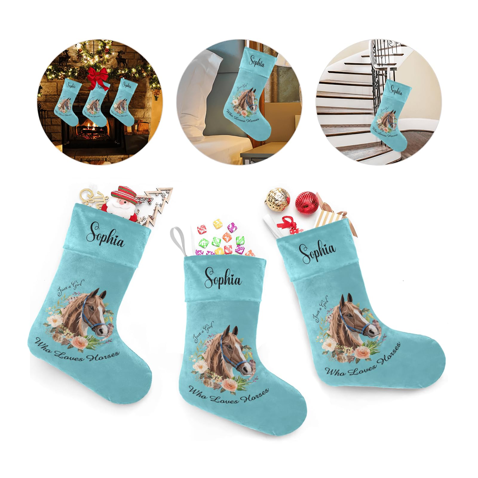 Personalized Horse Lovers Christmas Stocking with Name - Custom Holiday Gift for Boys, Girls & Pets (17.52 x 7.87 Inch) - Perfect for Fireplace Decor, Christmas Tree Hanging & Festive Gift Giving